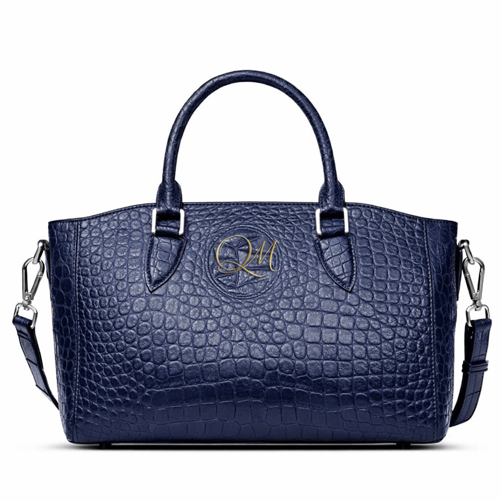 Luxury Navy Blue Croc Pattern Leather Handbag for Women | Designer Top Handle & Crossbody Bag - Quick Moto