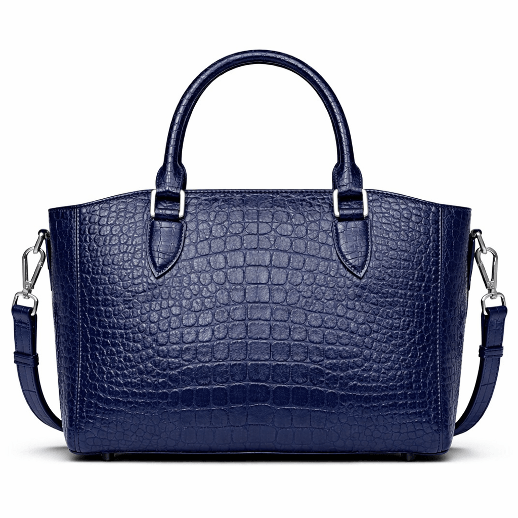 Luxury Navy Blue Croc Pattern Leather Handbag for Women | Designer Top Handle & Crossbody Bag - Quick Moto
