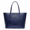 Luxury Navy Blue Croc Pattern Leather Tote Bag for Women | Designer Shoulder Handbag - Quick Moto