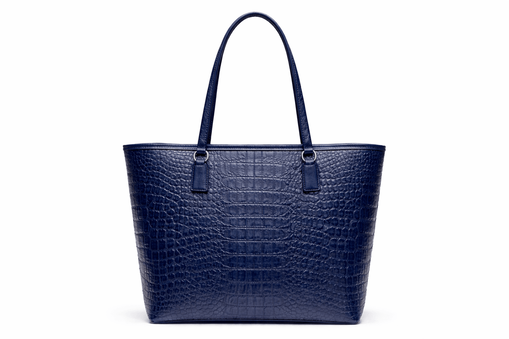 Luxury Navy Blue Croc Pattern Leather Tote Bag for Women | Designer Shoulder Handbag - Quick Moto