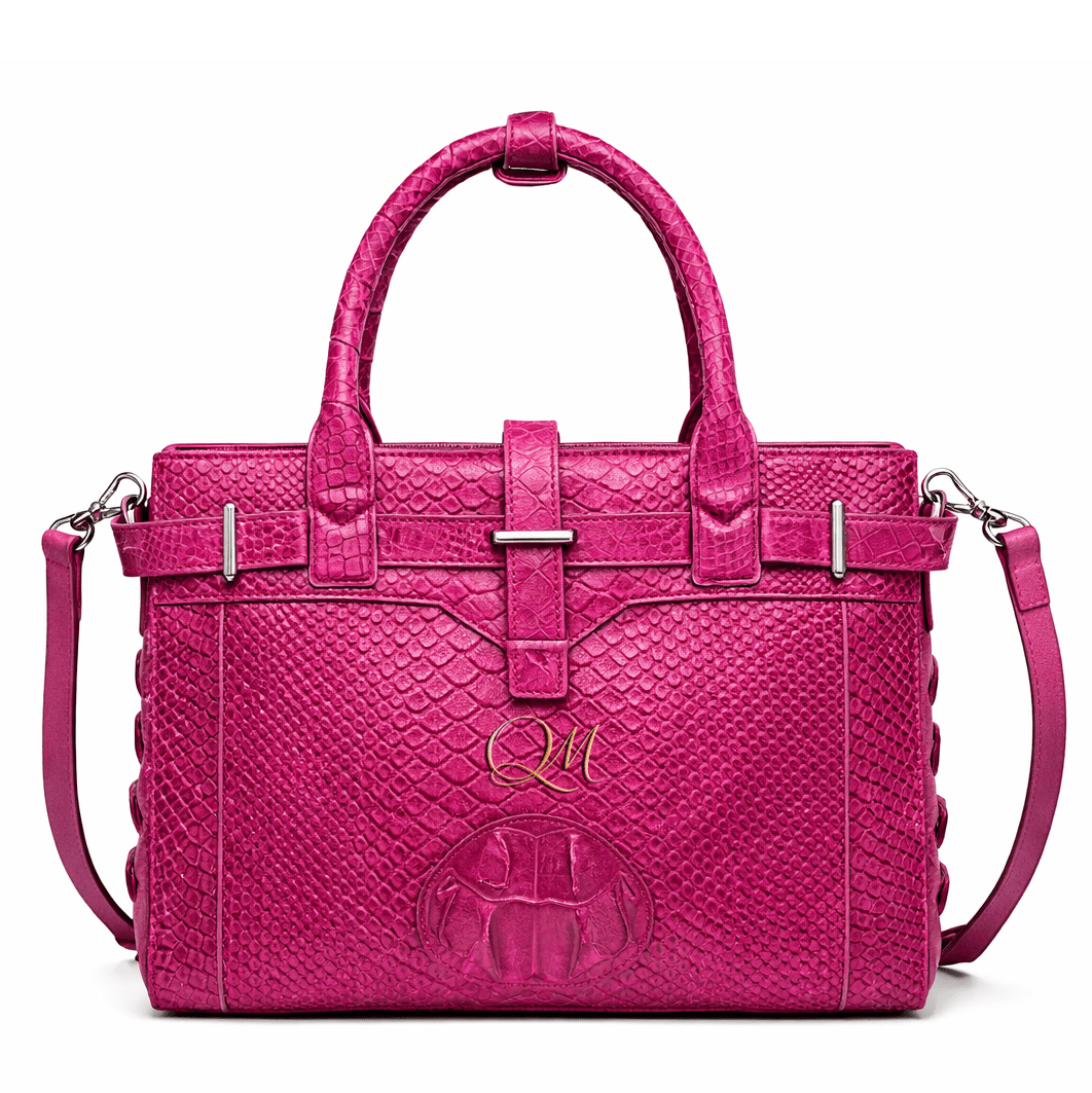 Luxury Pink Alligator Pattern Leather Handbag for Women | Designer Top Handle & Shoulder Bag - Quick Moto
