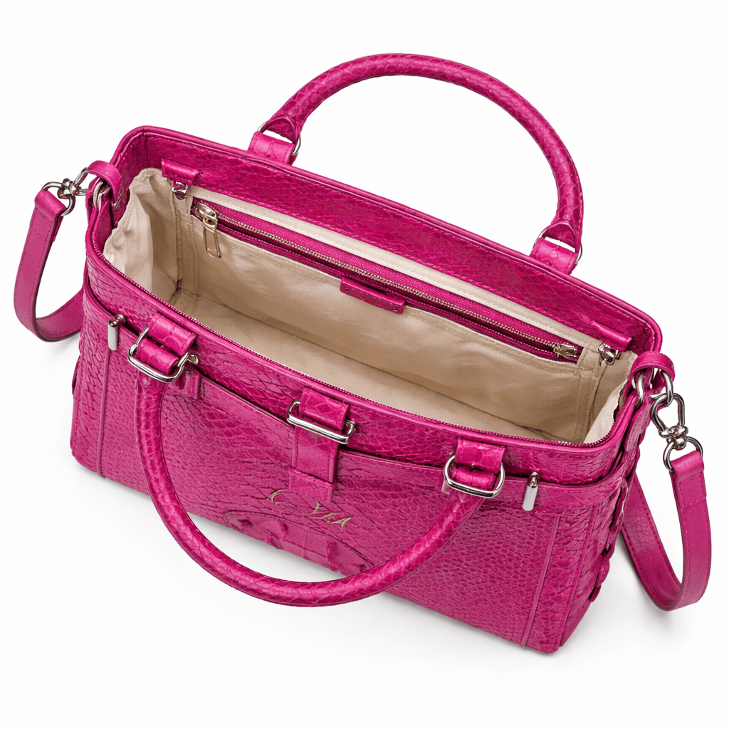 Luxury Pink Alligator Pattern Leather Handbag for Women | Designer Top Handle & Shoulder Bag - Quick Moto