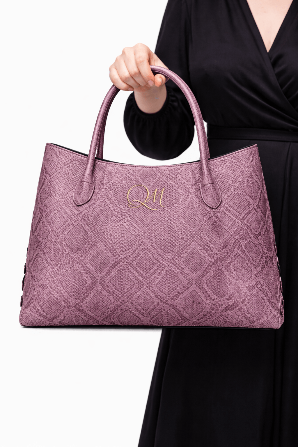 Luxury Python Leathr Tote Bag for Women – Mauve Pink Croc - Style Handbag - Quick Moto