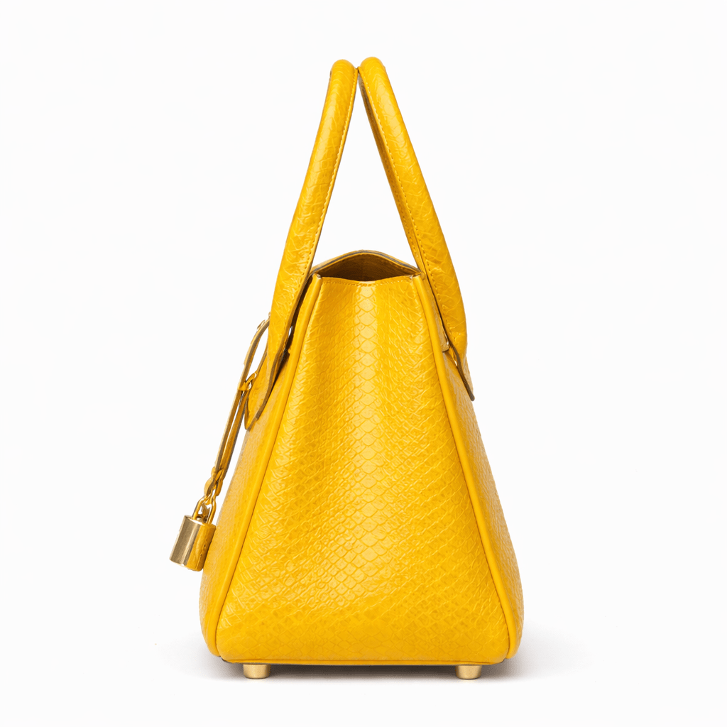 Luxury Yellow Alligator Pattern Leather Handbag for Women | Designer Top Handle Purse - Quick Moto