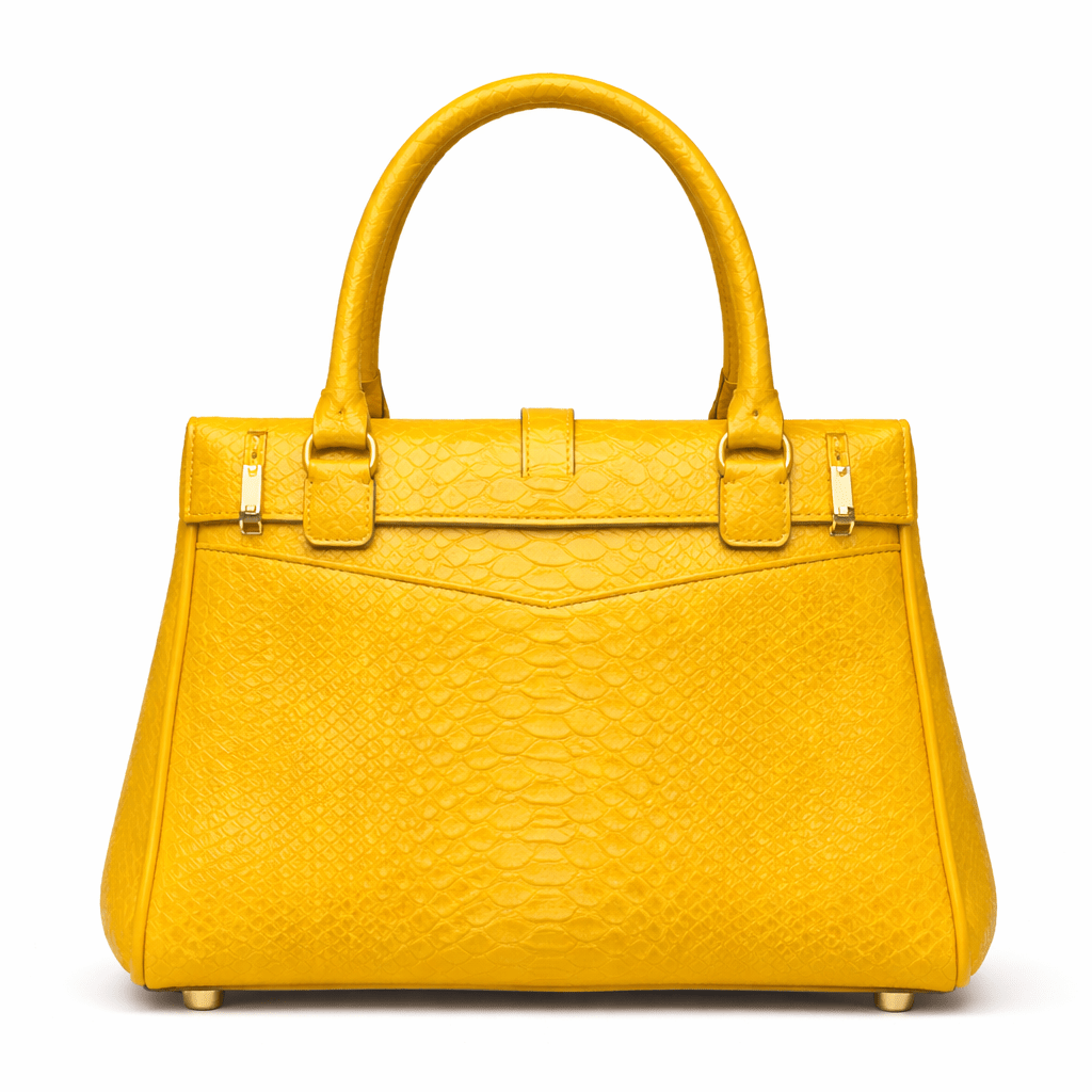 Luxury Yellow Alligator Pattern Leather Handbag for Women | Designer Top Handle Purse - Quick Moto