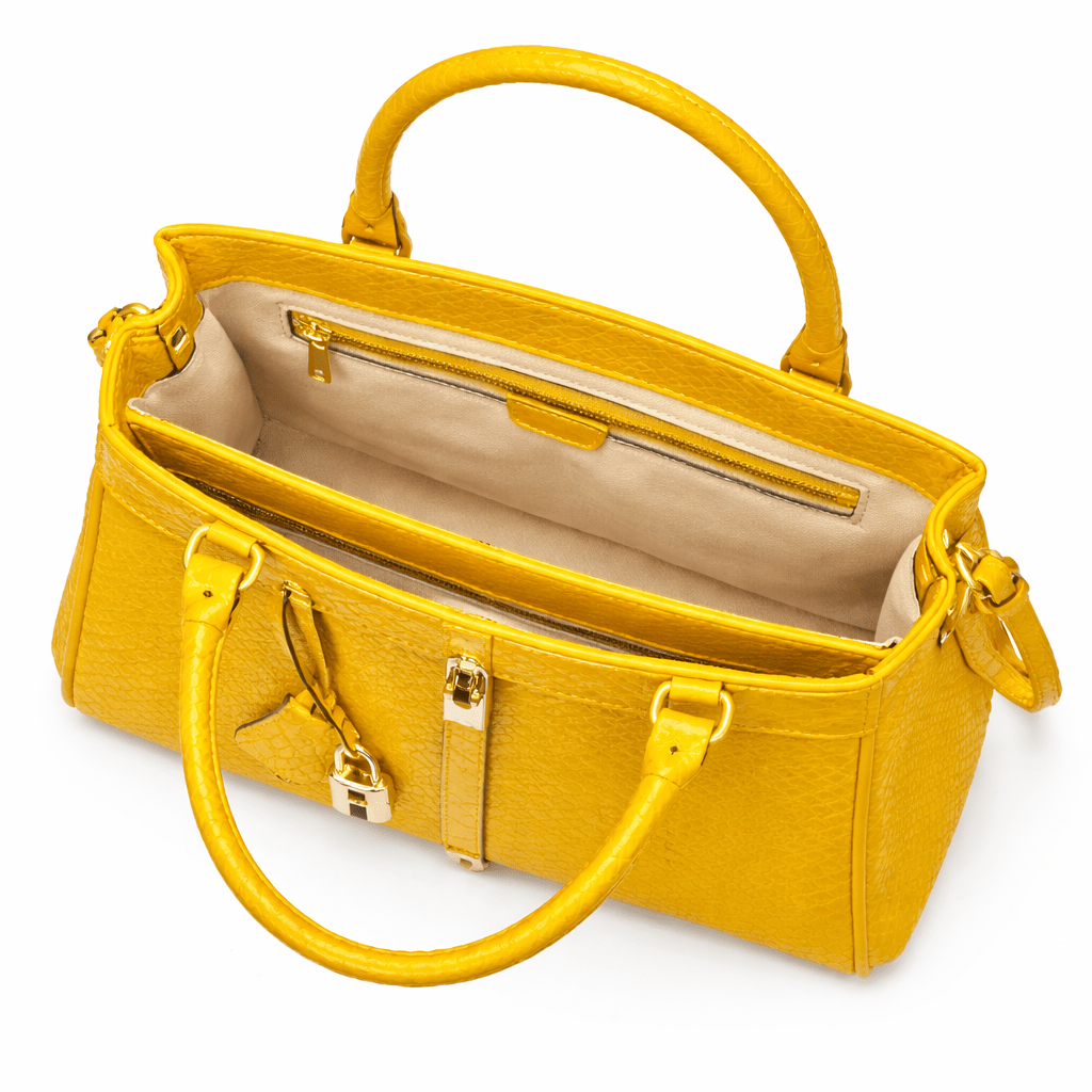 Luxury Yellow Alligator Pattern Leather Handbag for Women | Designer Top Handle Purse - Quick Moto