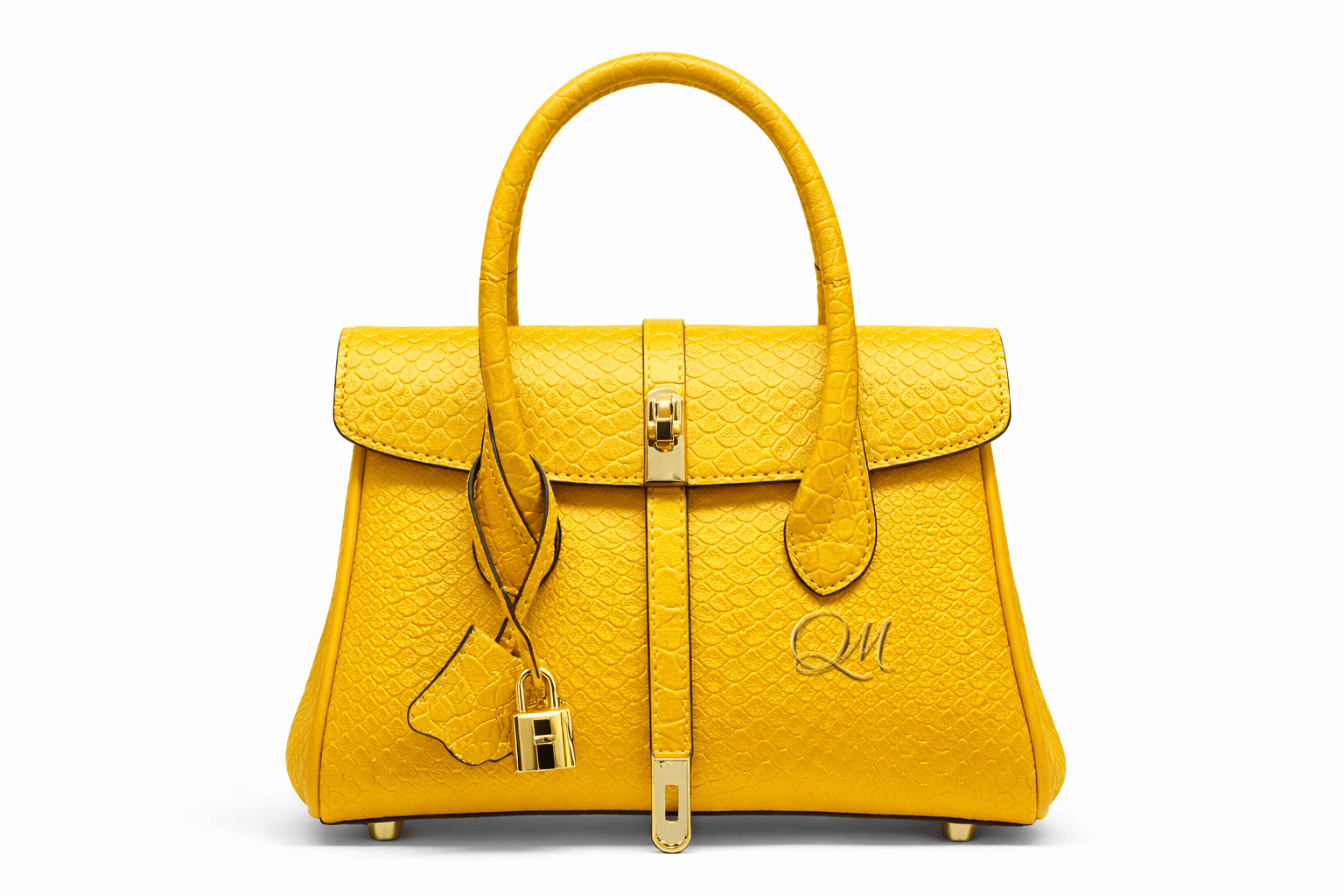 Luxury Yellow Alligator Pattern Leather Handbag for Women | Designer Top Handle Purse - Quick Moto