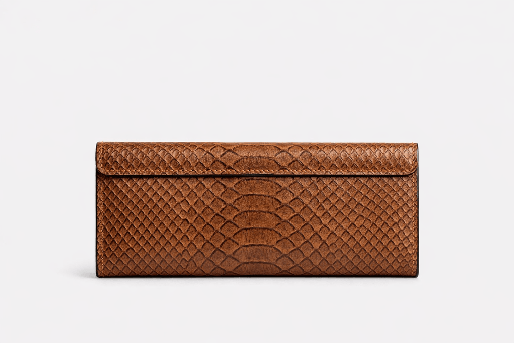 Snake Texture Leather Flap Wallet – Elegant Long Clutch - Quick Moto