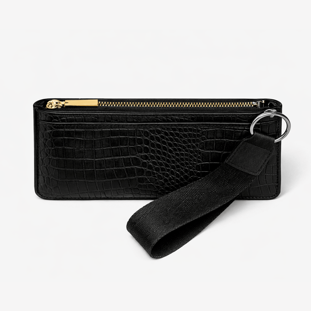 White Croc Texture Leather Wristlet Wallet – Signature Tab Organizer - Quick Moto