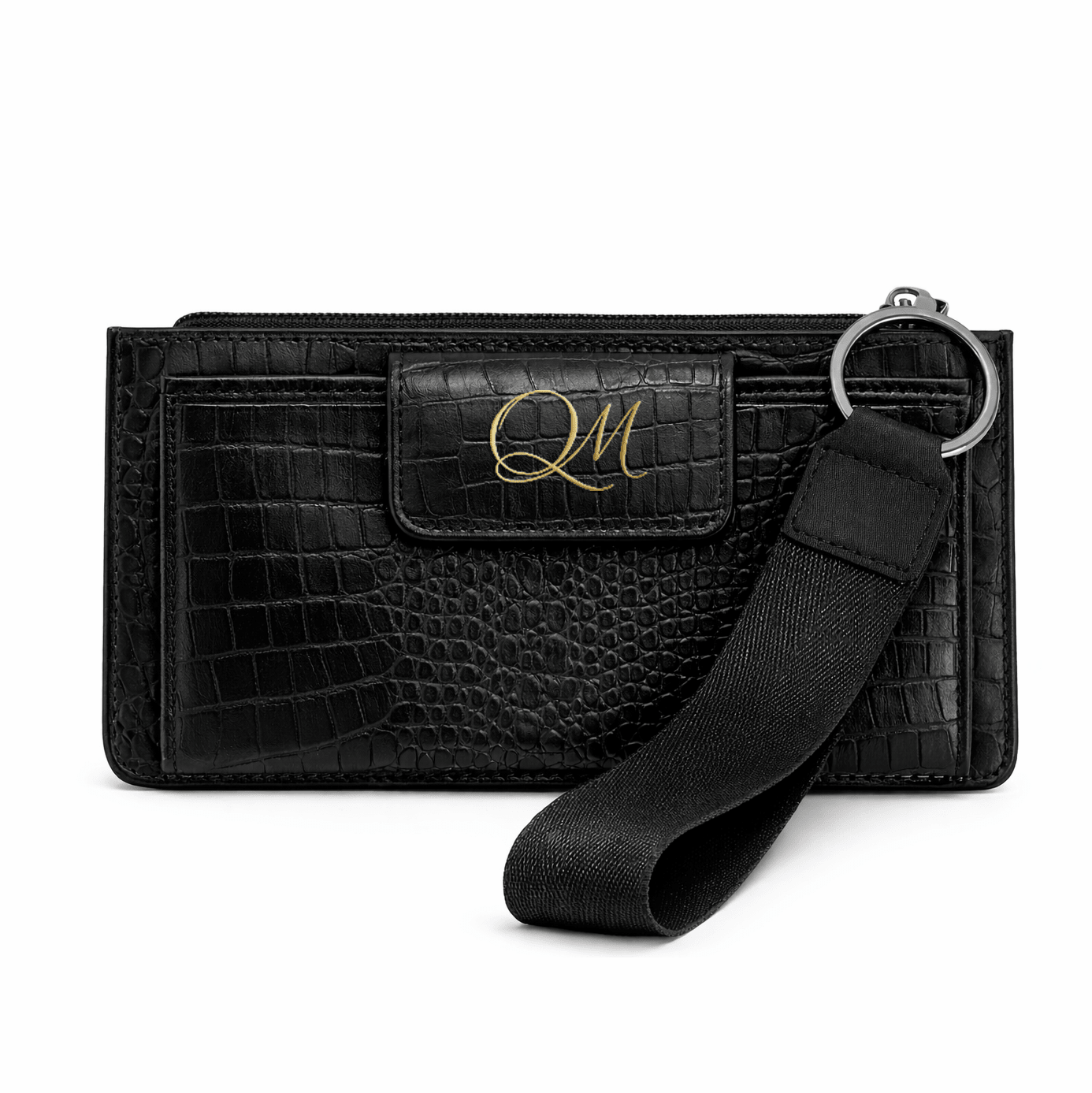 White Croc Texture Leather Wristlet Wallet – Signature Tab Organizer - Quick Moto