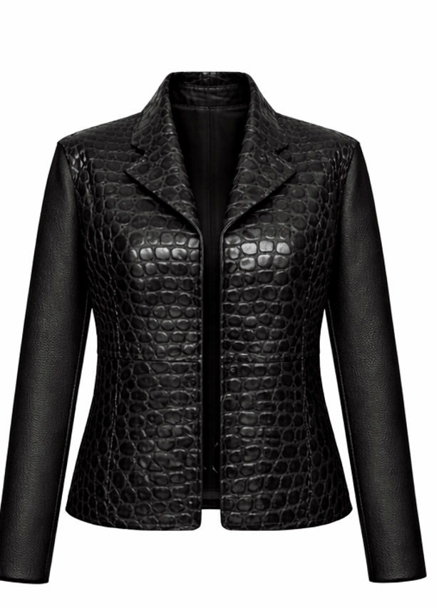 Women’s Croc Texture Leather Blazer Jacket – Tailored Slim Fit Style - Quick Moto