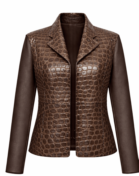 Women’s Croc Texture Leather Blazer Jacket – Tailored Slim Fit Style - Quick Moto