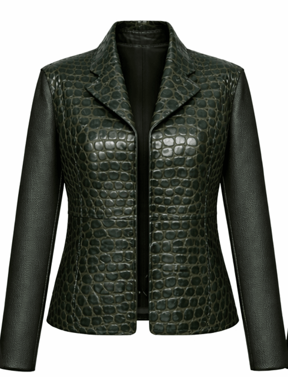 Women’s Croc Texture Leather Blazer Jacket – Tailored Slim Fit Style - Quick Moto