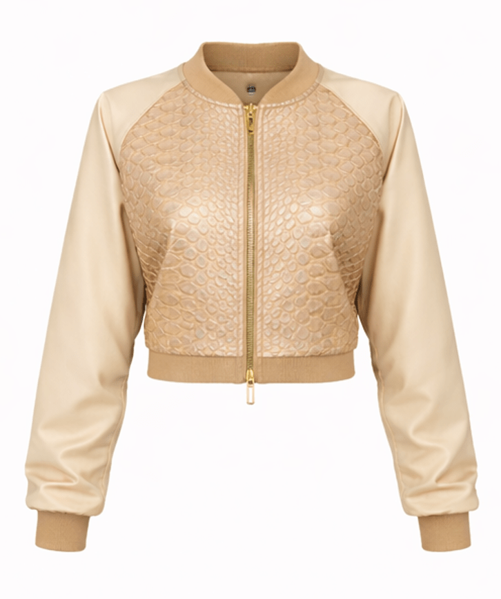 Women’s Croc Texture Leather Bomber Jacket – Zip Front Slim Fit Style - Quick Moto