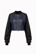 Women’s Croc Texture Leather Bomber Jacket – Zip Front Slim Fit Style - Quick Moto