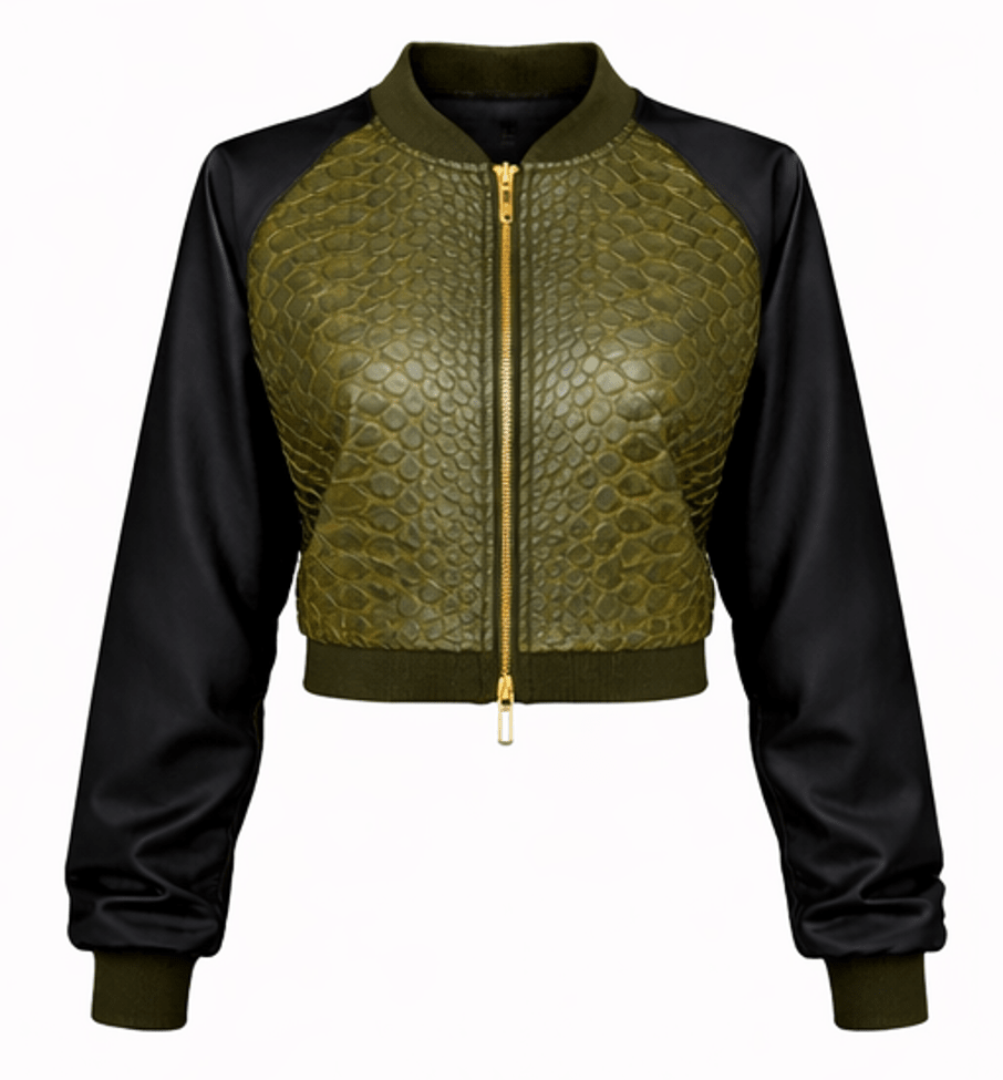 Women’s Croc Texture Leather Bomber Jacket – Zip Front Slim Fit Style - Quick Moto