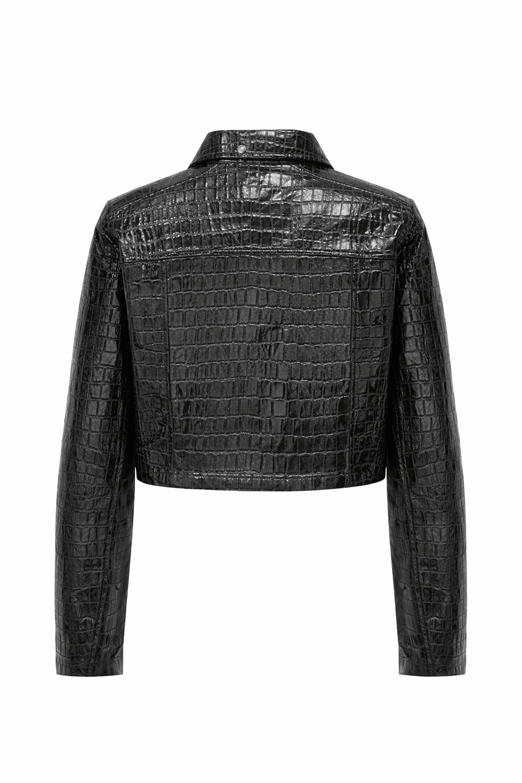Women’s Croc Texture Leather Cropped Jacket – Button Front Shirt Style - Quick Moto