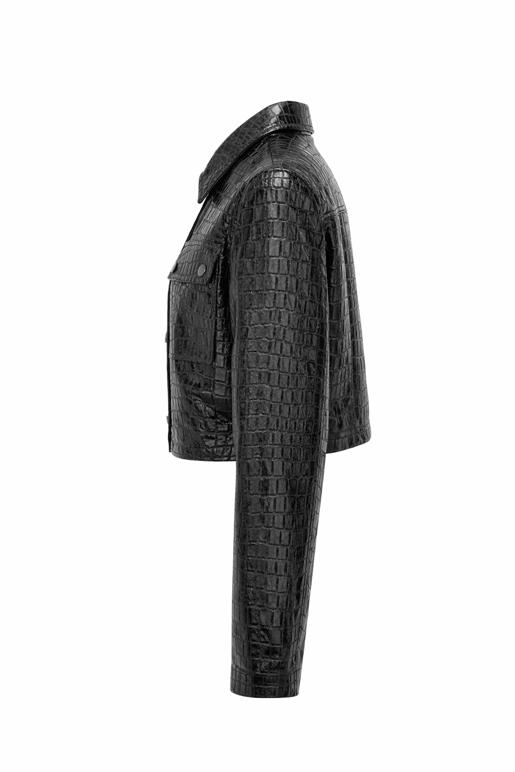 Women’s Croc Texture Leather Cropped Jacket – Button Front Shirt Style - Quick Moto