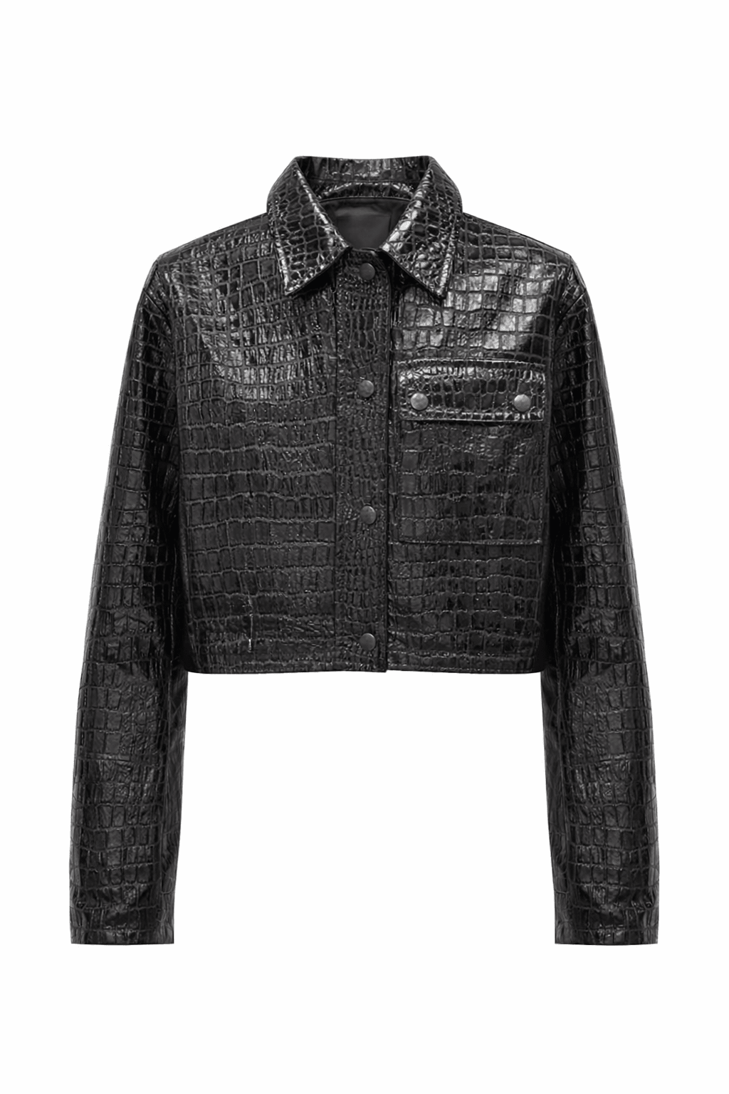 Women’s Croc Texture Leather Cropped Jacket – Button Front Shirt Style - Quick Moto