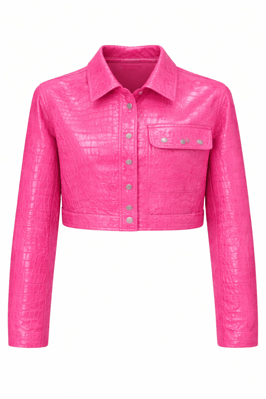 Women’s Croc Texture Leather Cropped Jacket – Button Front Shirt Style - Quick Moto