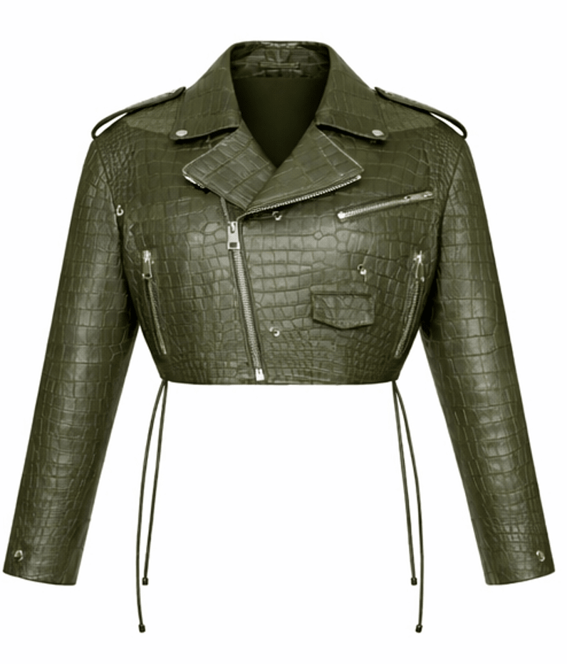 Women’s Croc Texture Leather Cropped Moto Jacket – Slim Fit Biker Style - Quick Moto