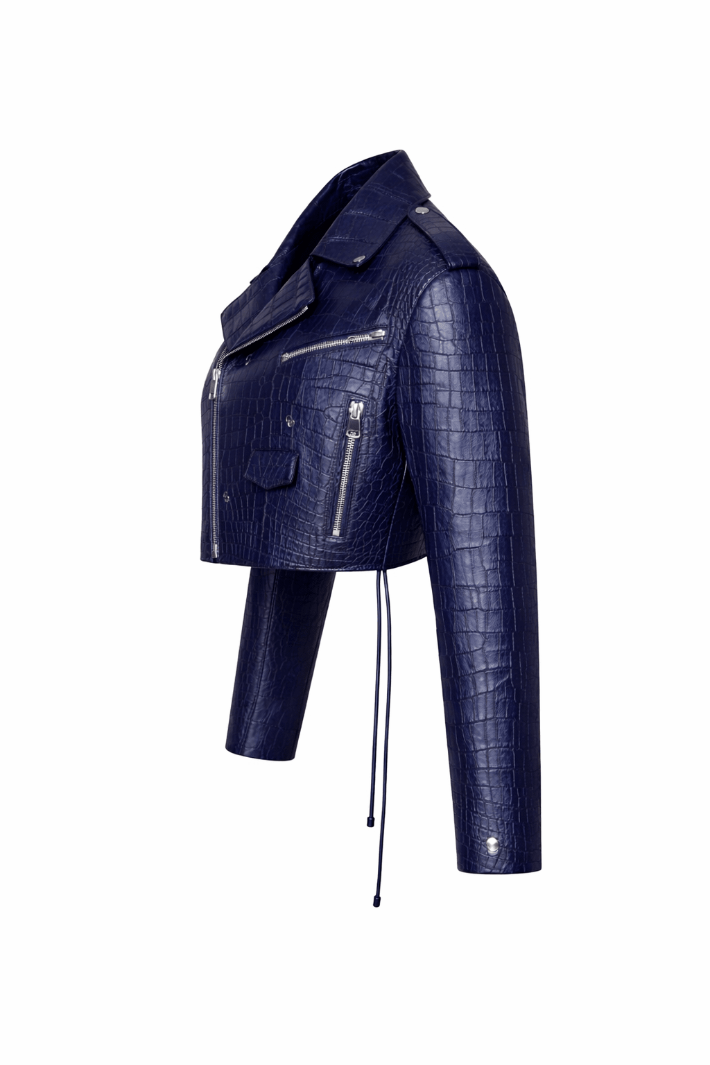 Women’s Croc Texture Leather Cropped Moto Jacket – Slim Fit Biker Style - Quick Moto