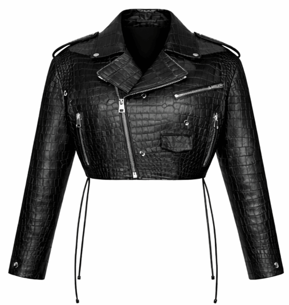 Women’s Croc Texture Leather Cropped Moto Jacket – Slim Fit Biker Style - Quick Moto