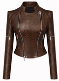 Women’s Croc Texture Leather Jacket – Slim Fit Zip Front Moto Style - Quick Moto