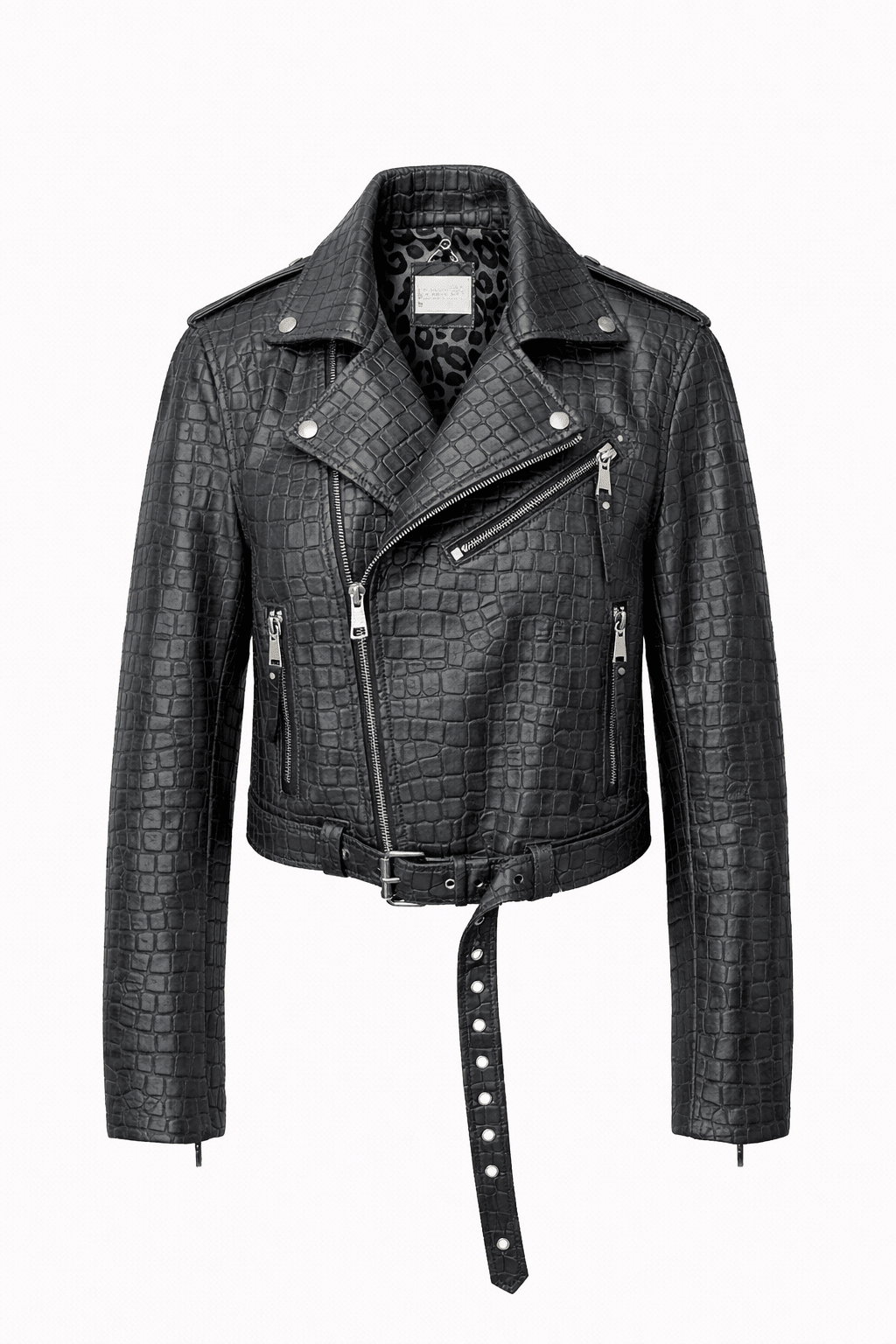 Women’s Croc Texture Leather Moto Jacket – Belted Slim Fit Biker Style - Quick Moto