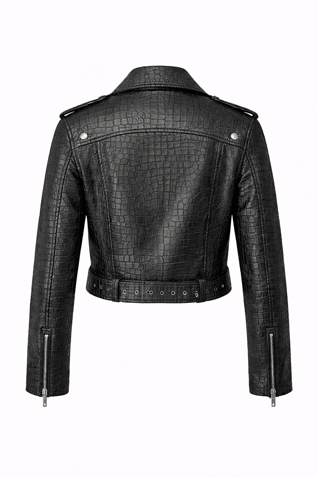 Women’s Croc Texture Leather Moto Jacket – Belted Slim Fit Biker Style - Quick Moto