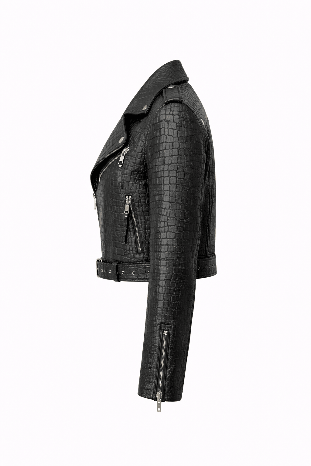 Women’s Croc Texture Leather Moto Jacket – Belted Slim Fit Biker Style - Quick Moto