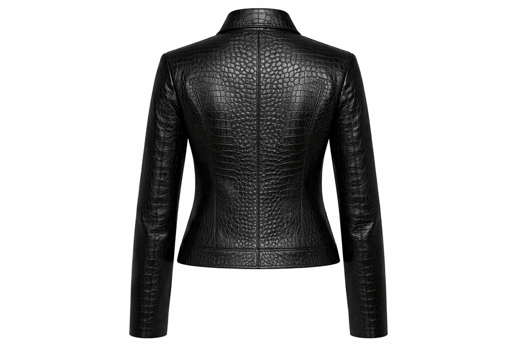Women’s Croc Texture Leather Moto Jacket – Slim Fit Asymmetrical Biker Style - Quick Moto