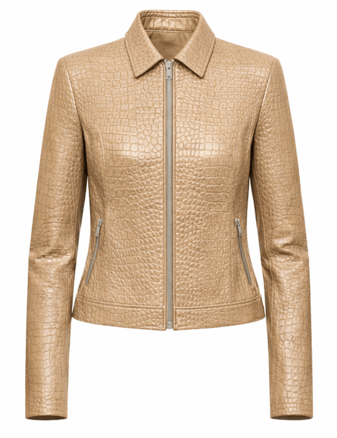 Women’s Croc Texture Leather Moto Jacket – Slim Fit Asymmetrical Biker Style - Quick Moto