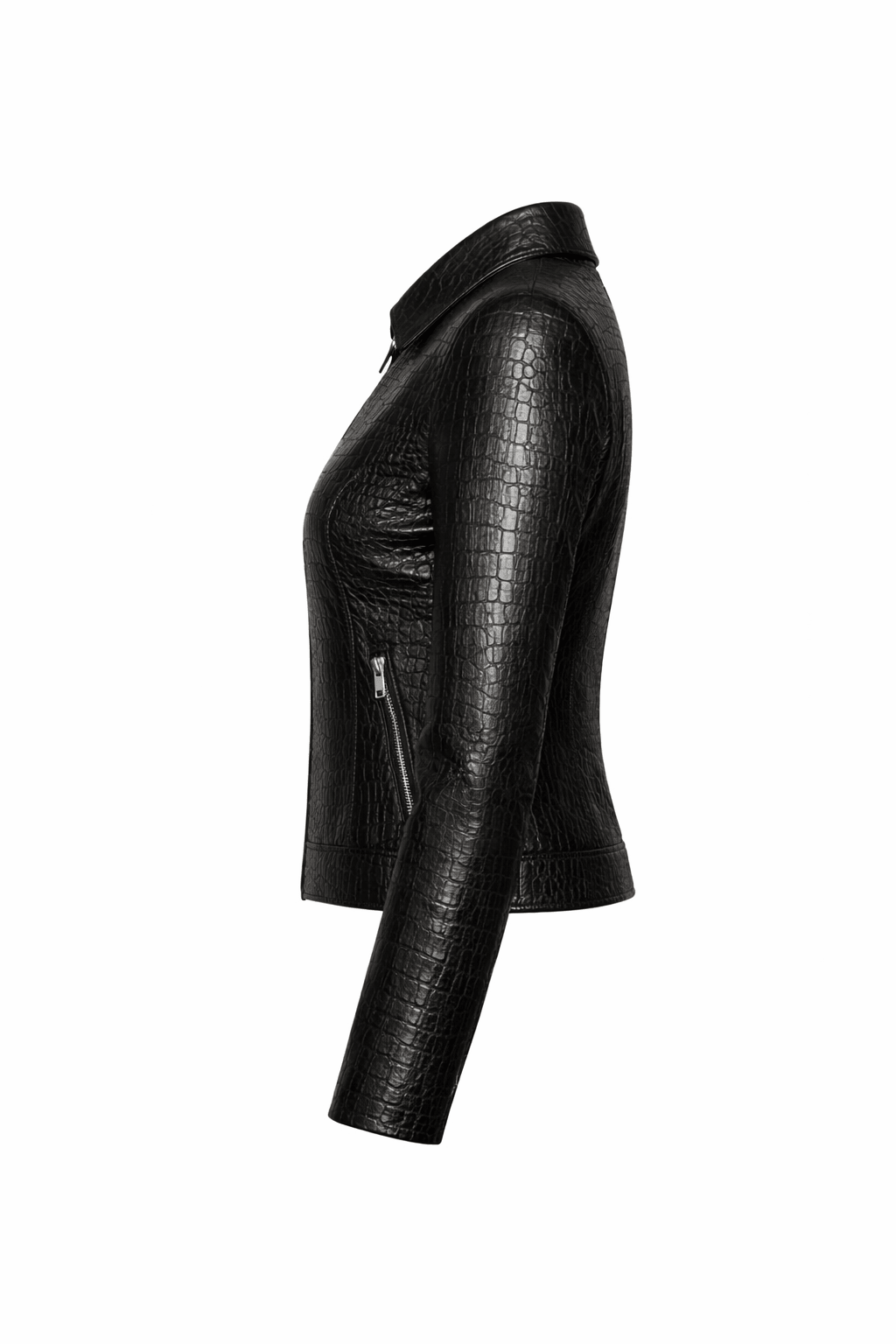 Women’s Croc Texture Leather Moto Jacket – Slim Fit Asymmetrical Biker Style - Quick Moto