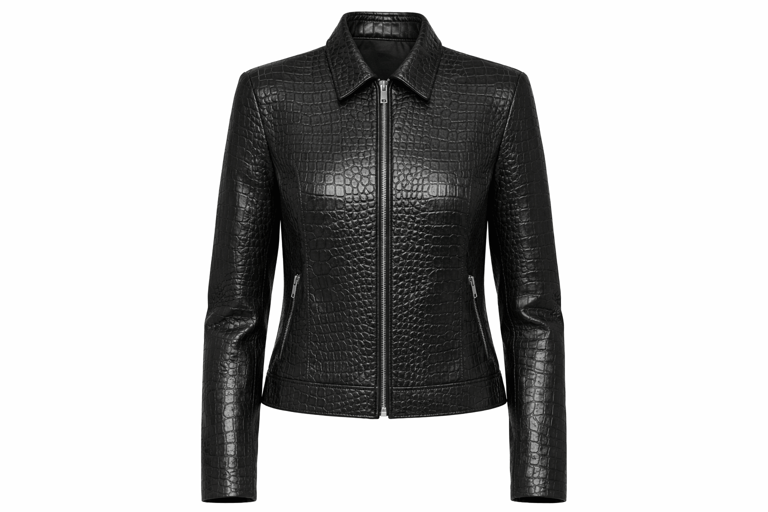 Women’s Croc Texture Leather Moto Jacket – Slim Fit Asymmetrical Biker Style - Quick Moto