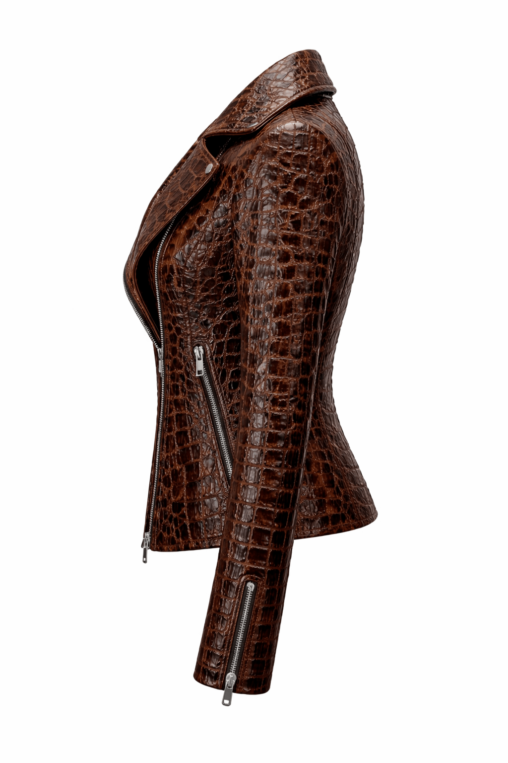 Women’s Croc Texture Leather Moto Jacket – Slim Fit Asymmetrical Biker Style - Quick Moto