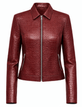 Women’s Croc Texture Leather Moto Jacket – Slim Fit Asymmetrical Biker Style - Quick Moto