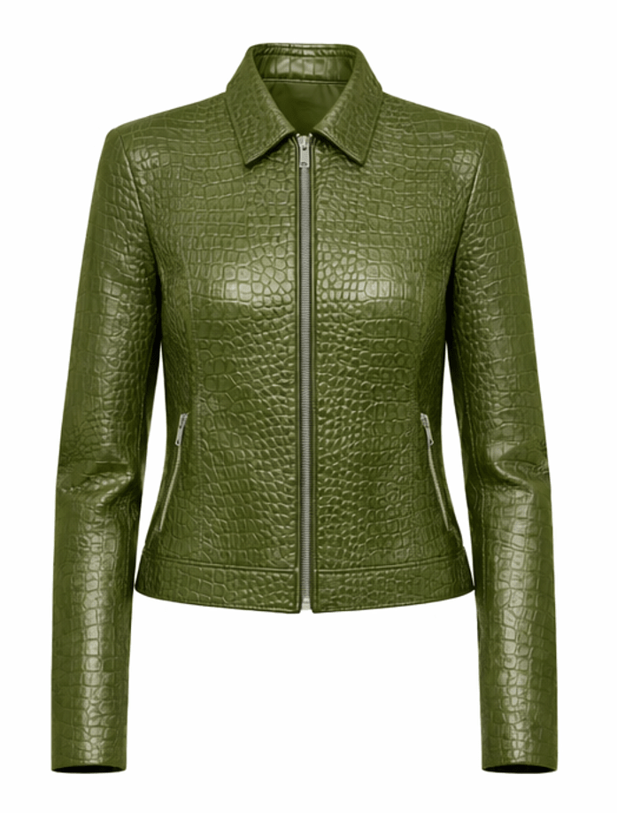 Women’s Croc Texture Leather Moto Jacket – Slim Fit Asymmetrical Biker Style - Quick Moto