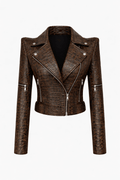 Women’s Croc Texture Leather Moto Jacket – Slim Fit Biker Style - Quick Moto