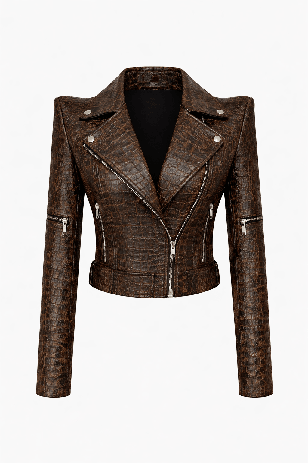 Women’s Croc Texture Leather Moto Jacket – Slim Fit Biker Style - Quick Moto