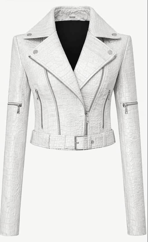 Women’s Croc Texture Leather Moto Jacket – Slim Fit Biker Style - Quick Moto
