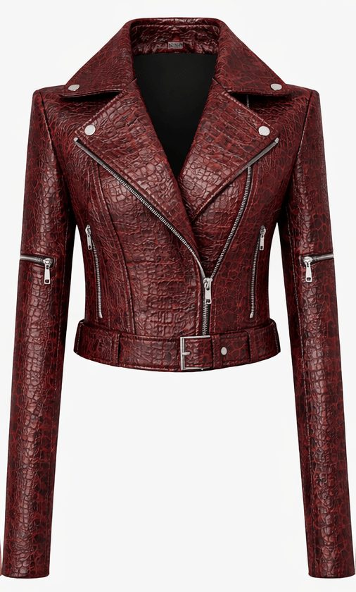 Women’s Croc Texture Leather Moto Jacket – Slim Fit Biker Style - Quick Moto