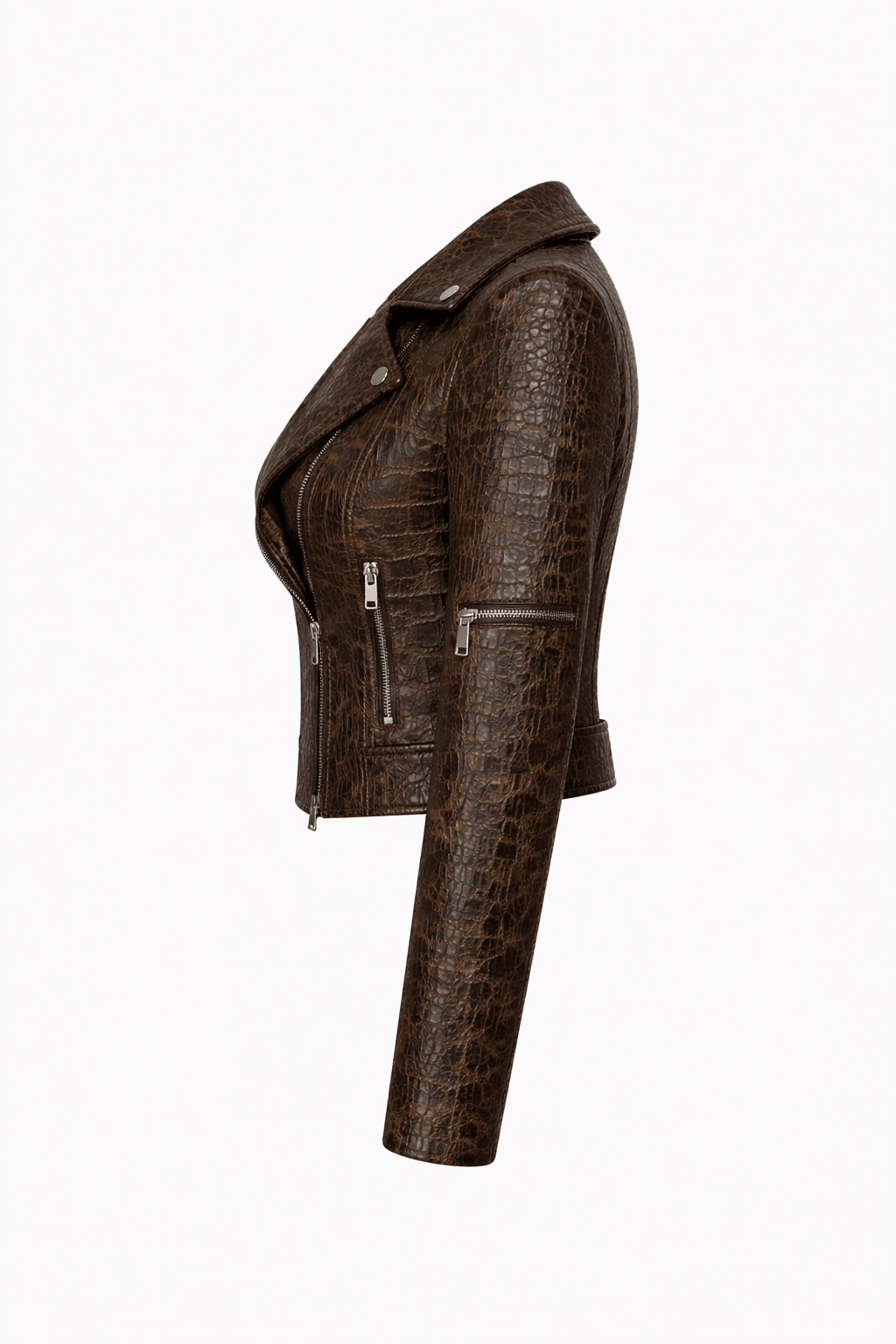 Women’s Croc Texture Leather Moto Jacket – Slim Fit Biker Style - Quick Moto