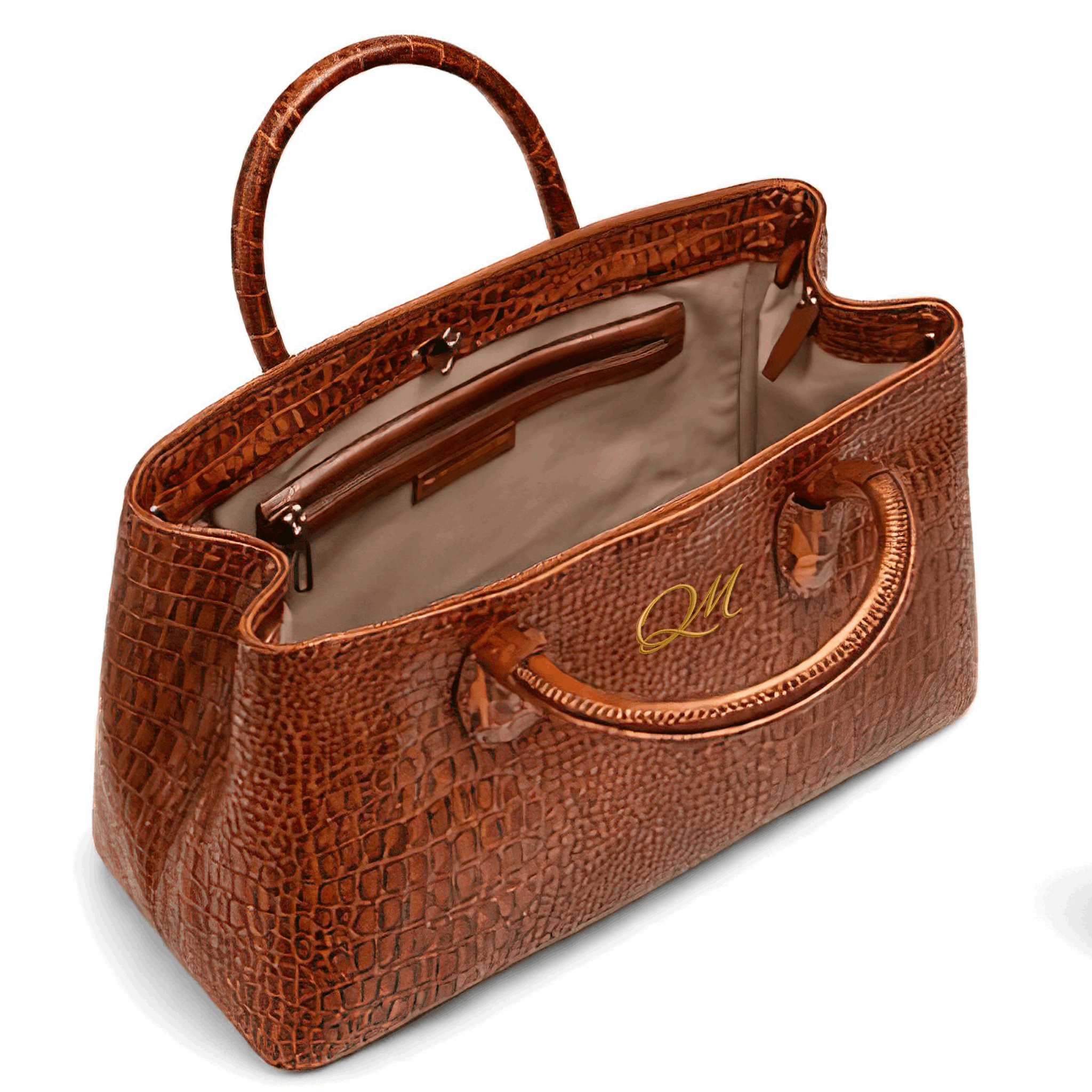 Women’s Crocodile Saddle Leather Tote Bag – Luxury Brown Handbag - Quick Moto