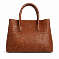 Women’s Crocodile Saddle Leather Tote Bag – Luxury Brown Handbag - Quick Moto