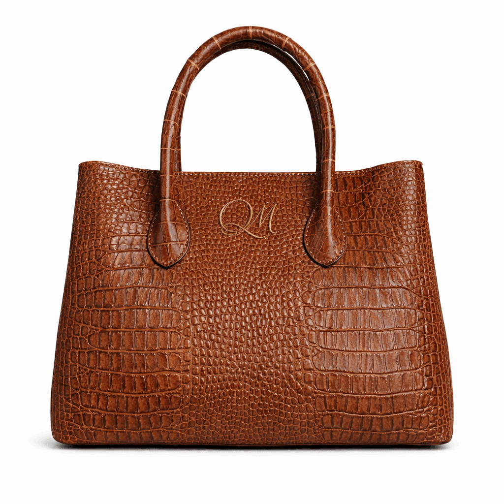 Women’s Crocodile Saddle Leather Tote Bag – Luxury Brown Handbag - Quick Moto