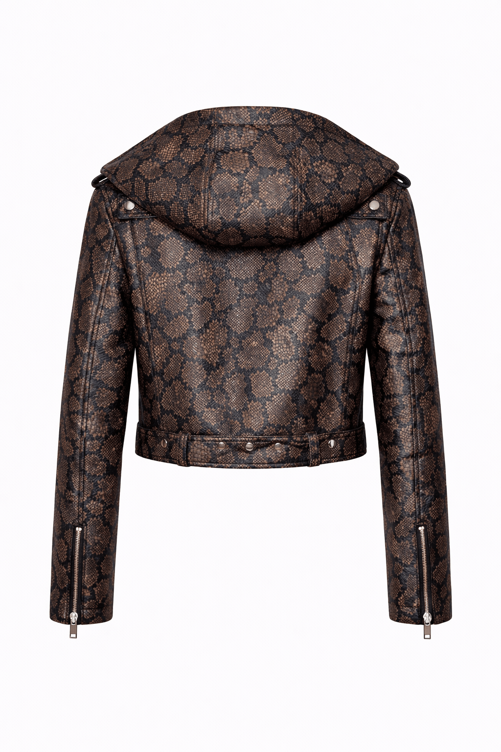 Women’s Snake Print Leather Moto Jacket – Slim Fit Hooded Biker Style - Quick Moto