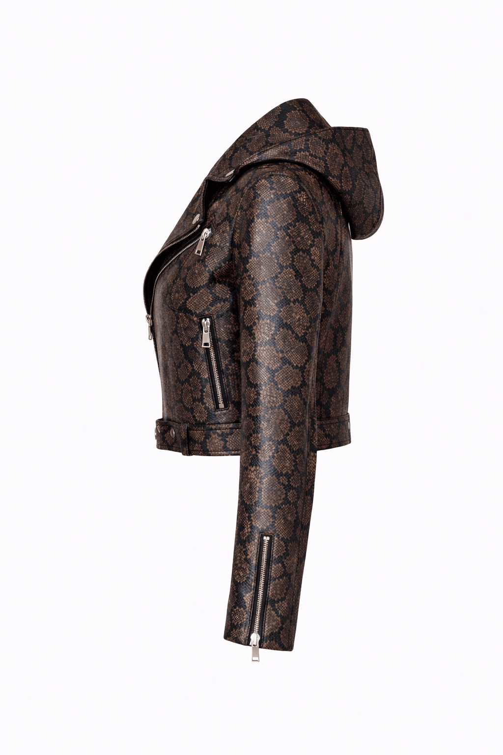 Women’s Snake Print Leather Moto Jacket – Slim Fit Hooded Biker Style - Quick Moto