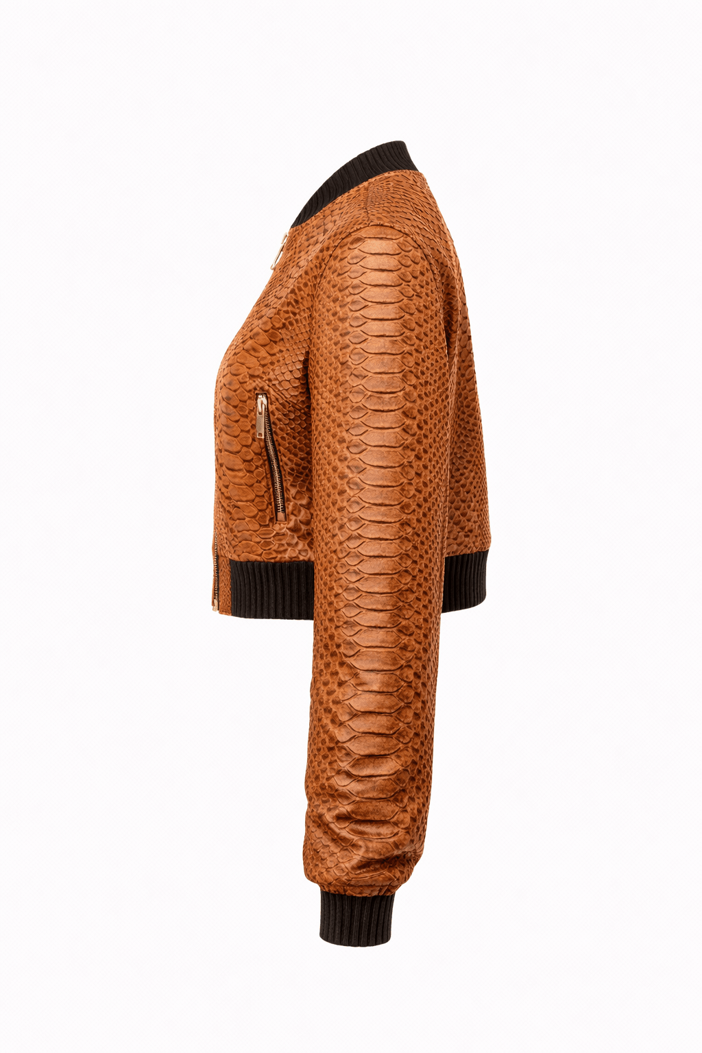 Women’s Snake Texture Leather Cropped Bomber Jacket – Zip Front Slim Fit - Quick Moto