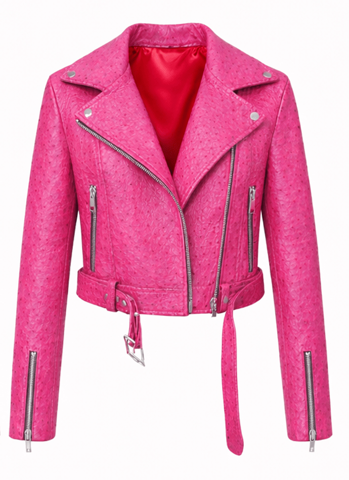 Women’s Textured Leather Moto Jacket – Belted Slim Fit Biker Style - Quick Moto